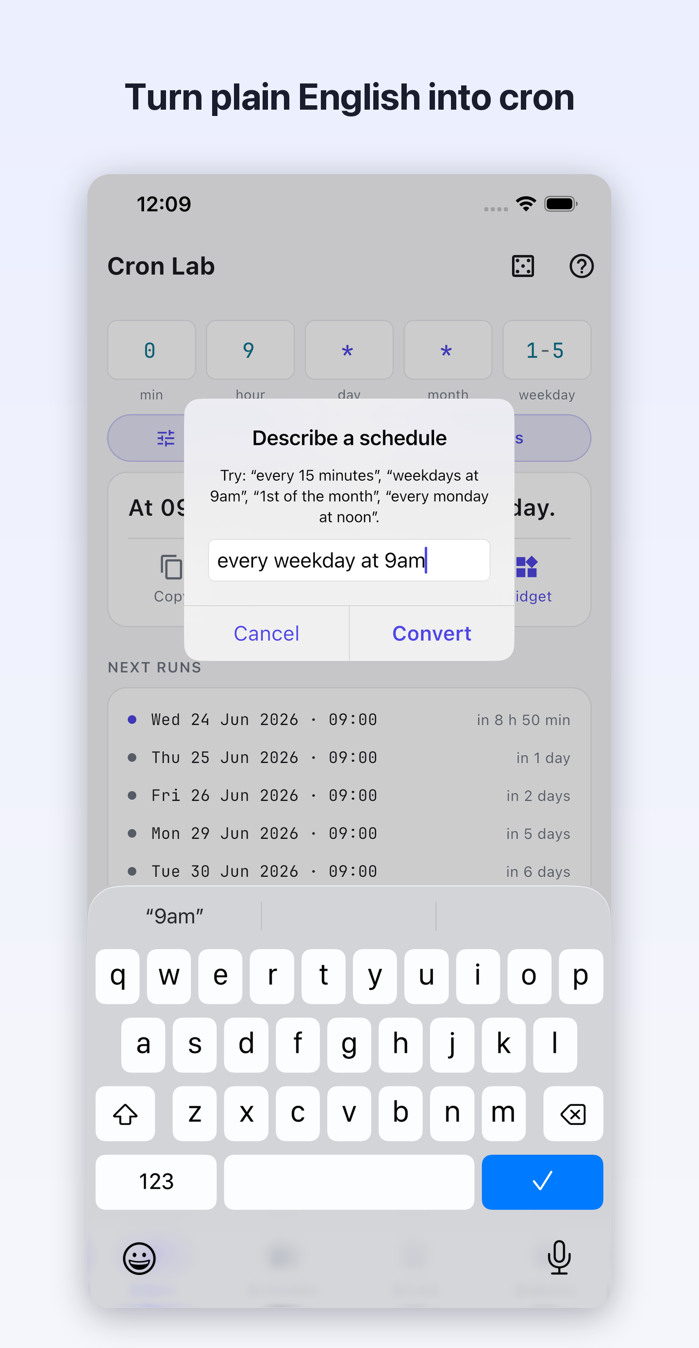 Turn plain English into cron