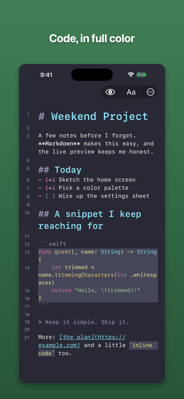 A code file with syntax highlighting